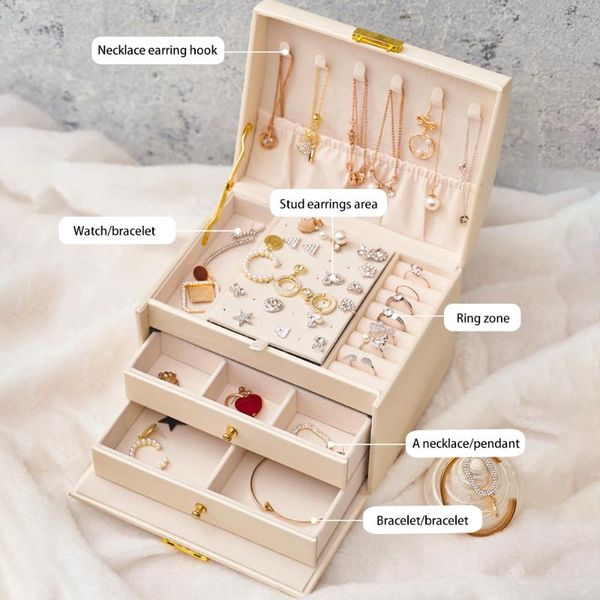 storage drawers jewelry organizer three-layer portable pu leather with lock women ecklaces earrings rings display holder exquisite gift
storage drawers jewelry organizer three-layer portable pu leather with lock women ecklaces earrings rings display holder exquisite gift