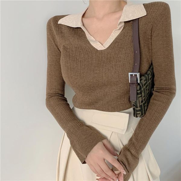 women's sweaters zcwxm autumn vintage sweater women long sleeve patchwork pullover turn-down collar slim knitted ladies jumper 2021 ko, White;black
women's sweaters zcwxm autumn vintage sweater women long sleeve patchwork pullover turn-down collar slim knitted ladies jumper 2021 ko, White;black