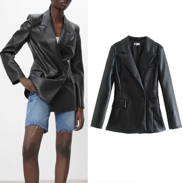 za autumn leather jacket women's spring pu single button coat fit waist motorcycle fashion street outwear 210927, Black
za autumn leather jacket women's spring pu single button coat fit waist motorcycle fashion street outwear 210927, Black