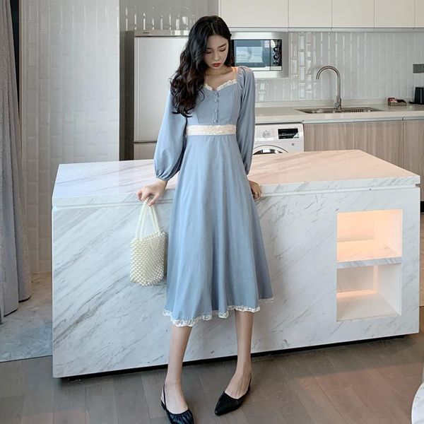casual dresses elegant for women retro square collar puff sleeve lace trim long dress autumn winter party 2021, Black;gray
casual dresses elegant for women retro square collar puff sleeve lace trim long dress autumn winter party 2021, Black;gray