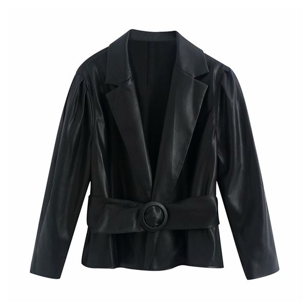 women autumn pu casual blazers coats long sleeve sashes black notched female elegant street blazer outerwear clothing 210513, White;black
women autumn pu casual blazers coats long sleeve sashes black notched female elegant street blazer outerwear clothing 210513, White;black
