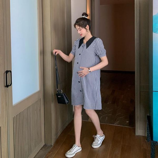 6231# summer korean fashion black small plaid maternity blouse dress elegant straight loose clothes for pregnant women pregnancy dresses, White
6231# summer korean fashion black small plaid maternity blouse dress elegant straight loose clothes for pregnant women pregnancy dresses, White