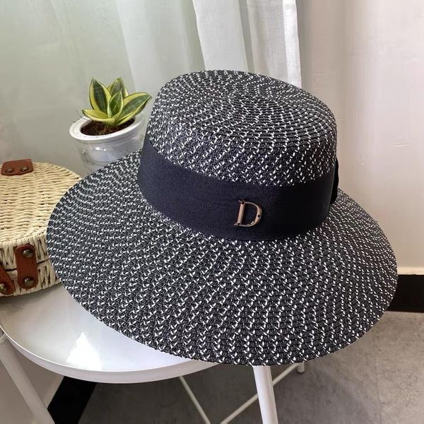 wide brim hats d letter round flat straw beach hat lady boater sun caps panama fedora women's travel cap, Blue;gray
wide brim hats d letter round flat straw beach hat lady boater sun caps panama fedora women's travel cap, Blue;gray