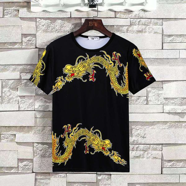 summer men's dragon pattern printed chinese style student short sleeve t-shirt slim fitting round neck half, White;black 
summer men's dragon pattern printed chinese style student short sleeve t-shirt slim fitting round neck half, White;black