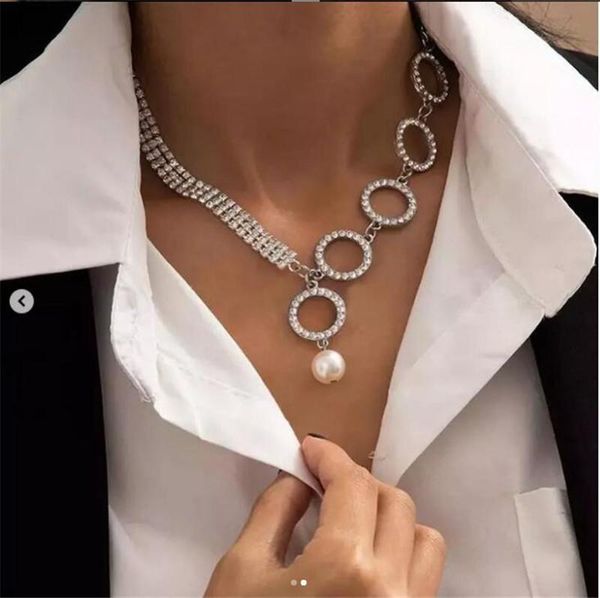 pendant necklaces fashion exaggerate geometric crystal inlaid chain irregular chic imitation pearl necklace jewelry women gifts, Silver
pendant necklaces fashion exaggerate geometric crystal inlaid chain irregular chic imitation pearl necklace jewelry women gifts, Silver