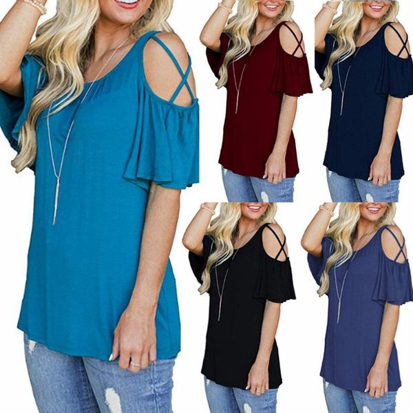 women's t-shirt lace up cold shoulder t shirt women summer ruffle sleeve blue plus size tee ladies 2021 black tunic casual femme, White
women's t-shirt lace up cold shoulder t shirt women summer ruffle sleeve blue plus size tee ladies 2021 black tunic casual femme, White