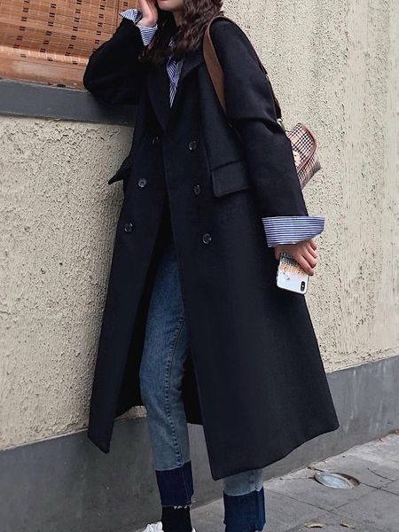women's wool & blends 2021 autumn/winter trend fashion double-breasted knee-length woollen coat mid-length suit collar, Black
women's wool & blends 2021 autumn/winter trend fashion double-breasted knee-length woollen coat mid-length suit collar, Black