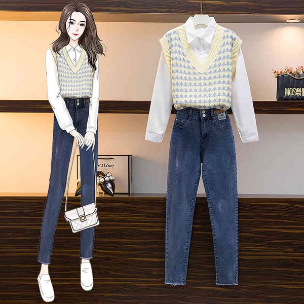 women's sweaters fall winter sets of women 3 elegant clothing office ladies simple all-match retro shirt sweater vest thin jeans r7ji, White;black
women's sweaters fall winter sets of women 3 elegant clothing office ladies simple all-match retro shirt sweater vest thin jeans r7ji, White;black