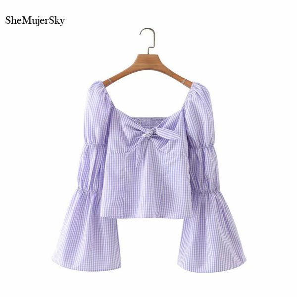 women's blouses & shirts shemujersky women purple plaid flare sleeve bow square collar cropped 2021 casual, White
women's blouses & shirts shemujersky women purple plaid flare sleeve bow square collar cropped 2021 casual, White