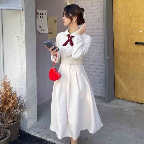 chic dress japanese collage style spring lapel long sleeves bandage high waist bow stitching a-line dresses, Black;gray
chic dress japanese collage style spring lapel long sleeves bandage high waist bow stitching a-line dresses, Black;gray