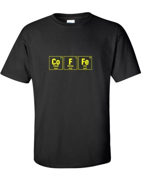 coffee t-shirt funny yellow periodic table science caffeine black cotton shirt, White;black
coffee t-shirt funny yellow periodic table science caffeine black cotton shirt, White;black