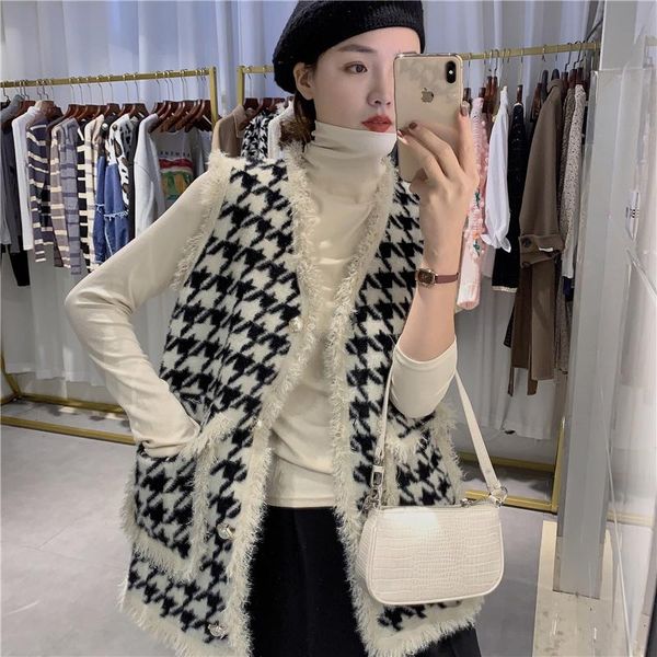 women's knits & tees casual plaid coat vest autumn winter knitted cardigan fashion femme manche longue sweater clothes for women, White
women's knits & tees casual plaid coat vest autumn winter knitted cardigan fashion femme manche longue sweater clothes for women, White