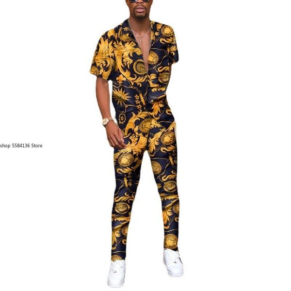jogging clothing 2021 printed shirt men sets casual trousers ropa de hombre two piece set summer clothes para suits, Black;red