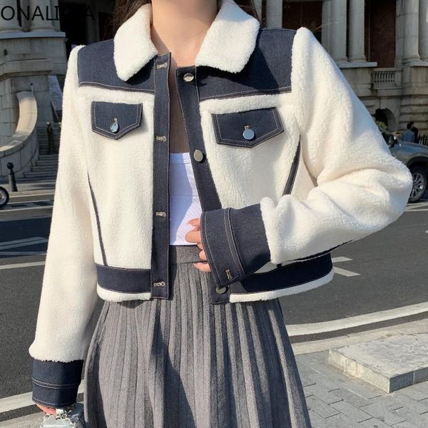 women's jackets onalippa women jacket 2021 autumn winter nichel stitching design button lapel loose grain fleece denim cardigan female, Black;brown
women's jackets onalippa women jacket 2021 autumn winter nichel stitching design button lapel loose grain fleece denim cardigan female, Black;brown