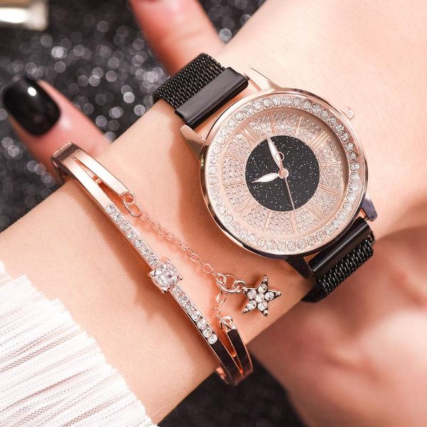 wristwatches 2pcs set ladies magnetic starry sky clock luxury women watches fashion diamond female quartz relogio feminino a3786, Slivery;brown
wristwatches 2pcs set ladies magnetic starry sky clock luxury women watches fashion diamond female quartz relogio feminino a3786, Slivery;brown