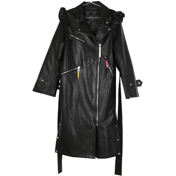 women's leather & faux z-zoux woman jacket long women motorcycle sleeve lotus leaf lace up pu coats top, Black
women's leather & faux z-zoux woman jacket long women motorcycle sleeve lotus leaf lace up pu coats top, Black