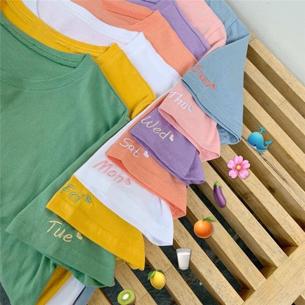 women's t-shirt women embroidery candy color tshirt cotton monday to sunday heart cute t shirt basic girl school outfit kawaii drop, White
women's t-shirt women embroidery candy color tshirt cotton monday to sunday heart cute t shirt basic girl school outfit kawaii drop, White
