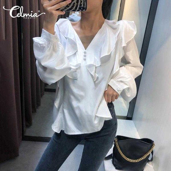 women's blouses & shirts blouses celmia v-neck ruffles women casual long sleeve loose solid office elegant plus size blusas femme i50w, White
women's blouses & shirts blouses celmia v-neck ruffles women casual long sleeve loose solid office elegant plus size blusas femme i50w, White