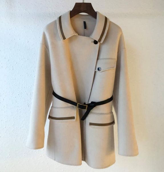 women's wool & blends double-faced cashmere coat patch leather mid-length lapel belt woolen 2021 autumn and winter, Black
women's wool & blends double-faced cashmere coat patch leather mid-length lapel belt woolen 2021 autumn and winter, Black