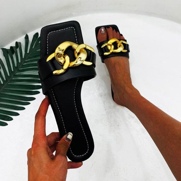 slippers summer women trend leather chain decoration rubber sole sewing casual fashion slides outdoor beach sandal ladies shoes, Black
slippers summer women trend leather chain decoration rubber sole sewing casual fashion slides outdoor beach sandal ladies shoes, Black