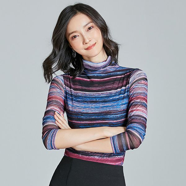 korean women tshirts autumn striped shirts woman long sleeve basic turtleneck mesh t-shirt plus size 210427, White
korean women tshirts autumn striped shirts woman long sleeve basic turtleneck mesh t-shirt plus size 210427, White
