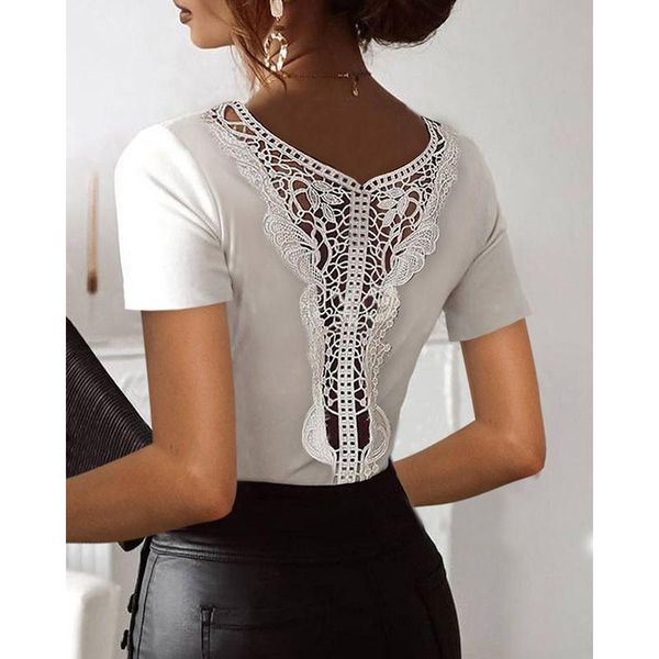 women's t-shirt 2021 harajuku t shirt women summer v-neck solid white color lace short sleeve hollow out elastic korean style sj767
women's t-shirt 2021 harajuku t shirt women summer v-neck solid white color lace short sleeve hollow out elastic korean style sj767