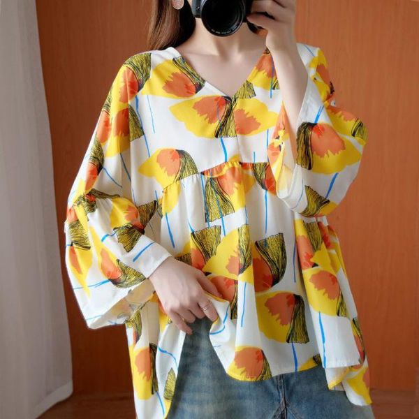 johnature autumn korean leisure print v-neck irregular all-match t-shirt loose comfortable patchwork fashion women 210521, White
johnature autumn korean leisure print v-neck irregular all-match t-shirt loose comfortable patchwork fashion women 210521, White