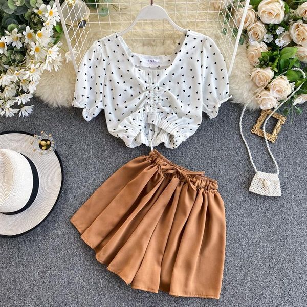 two piece dress ichoix crop + shorts cute heart print 2 beach outfits chiffon blouse korean women set clothing summer 2021, White
two piece dress ichoix crop + shorts cute heart print 2 beach outfits chiffon blouse korean women set clothing summer 2021, White