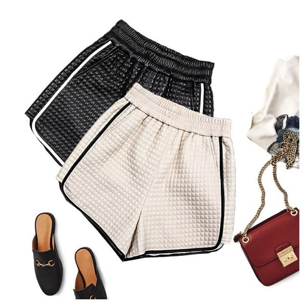 women's shorts genuine leather women 2021 autumn korean style short pants high waist, White;black
women's shorts genuine leather women 2021 autumn korean style short pants high waist, White;black