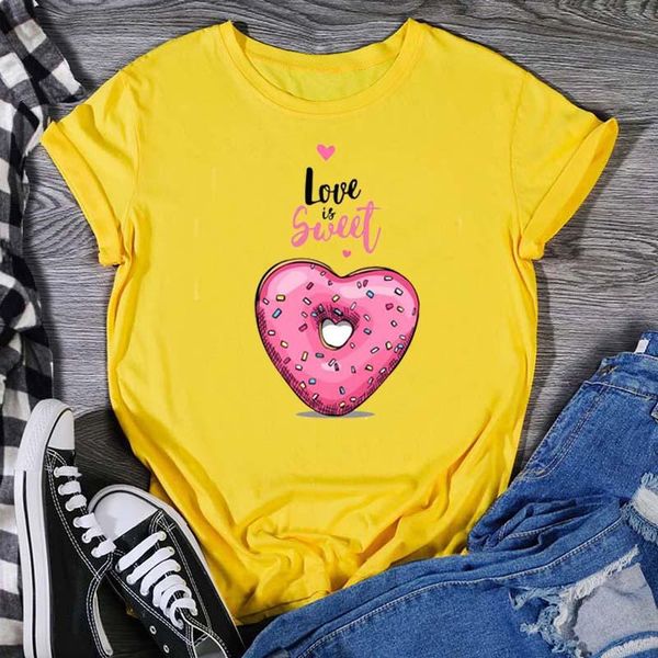 love is sweet cute print cotton t-shirt tumblr women fashion short sleeve harajuku hipster graphic tee women's, White 
love is sweet cute print cotton t-shirt tumblr women fashion short sleeve harajuku hipster graphic tee women's, White
