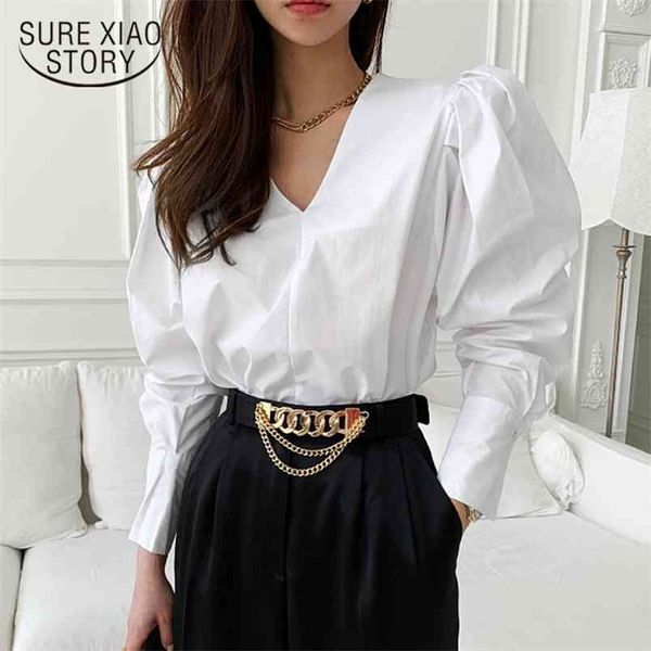 spring korean shirt fashion women v-neck solid white blouse office lady cotton plus size loose blusas 210421
spring korean shirt fashion women v-neck solid white blouse office lady cotton plus size loose blusas 210421