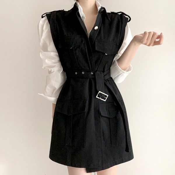 women's vests korean chic simple lapel loose bubble sleeve shirt + black single breasted lace up waist vest coat female 2021 n029, Black;white
women's vests korean chic simple lapel loose bubble sleeve shirt + black single breasted lace up waist vest coat female 2021 n029, Black;white