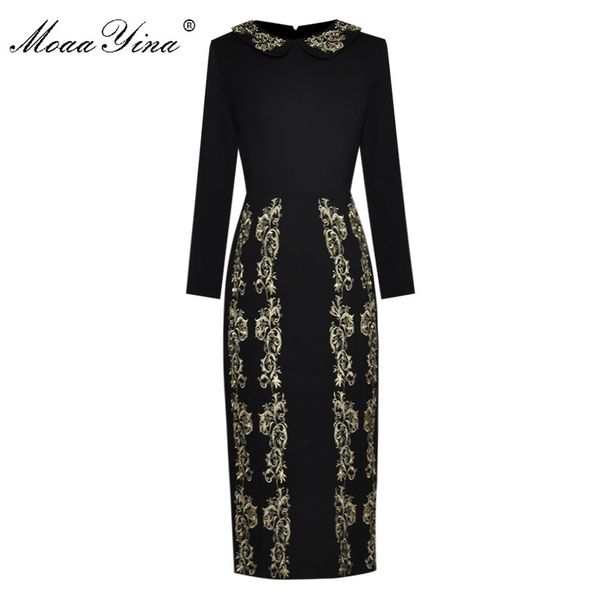 fashion designer dress spring autumn women's dress long sleeve gold line embroidery black dresses 210524, Black;gray
fashion designer dress spring autumn women's dress long sleeve gold line embroidery black dresses 210524, Black;gray