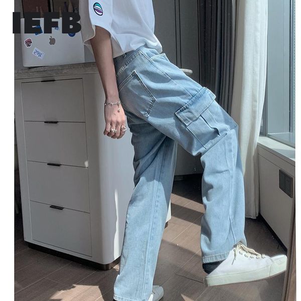 men's jeans iefb pocket design spliced workwear korean trend summer thin straight trousers causal wide leg denim pants 2021, Blue
men's jeans iefb pocket design spliced workwear korean trend summer thin straight trousers causal wide leg denim pants 2021, Blue