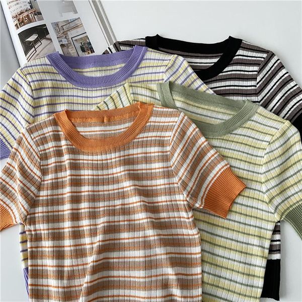 women's t-shirt stitching knit t shirt clothes korean striped femme short sleeve pullovers casual slimming tshirt tees 2021, White
women's t-shirt stitching knit t shirt clothes korean striped femme short sleeve pullovers casual slimming tshirt tees 2021, White