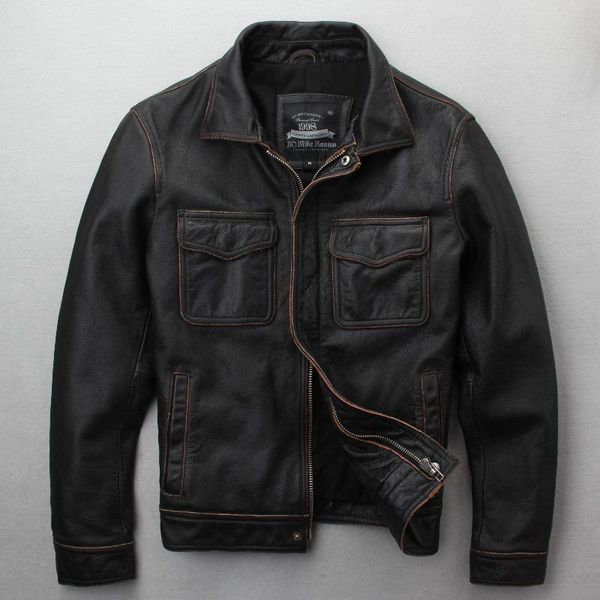 men's leather & faux 2021 vintage brown men casual jacket plus size xxxxxl double pockets genuine cowhide spring russian coat, Black
men's leather & faux 2021 vintage brown men casual jacket plus size xxxxxl double pockets genuine cowhide spring russian coat, Black
