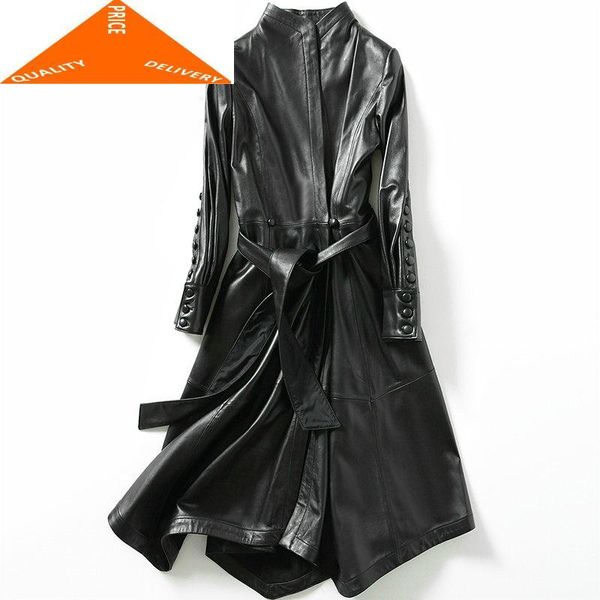 women's leather & faux women genuine natural female real sheepskin montone jacket long spring trench coat lwl9482, Black
women's leather & faux women genuine natural female real sheepskin montone jacket long spring trench coat lwl9482, Black