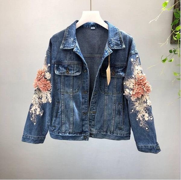 women's jackets 2021 autumn long sleeve jean jacket feminina coats women embroidery three dimensional flowers pearl bead short denim co, Black;brown
women's jackets 2021 autumn long sleeve jean jacket feminina coats women embroidery three dimensional flowers pearl bead short denim co, Black;brown