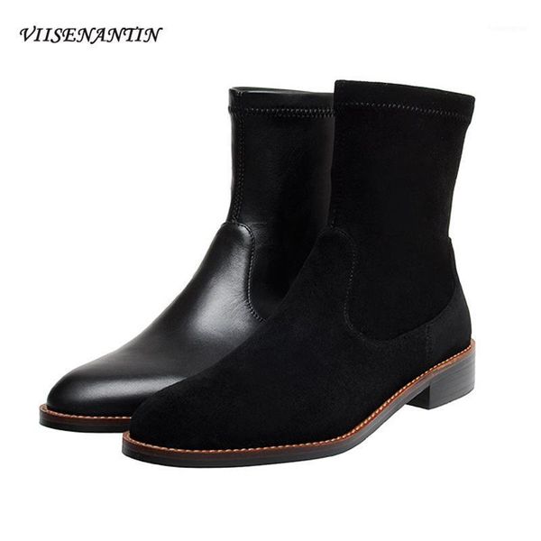 boots autumn flock women's ankle thin british style round toe mid-tube elastic slip-on flat leather short1, Black
boots autumn flock women's ankle thin british style round toe mid-tube elastic slip-on flat leather short1, Black