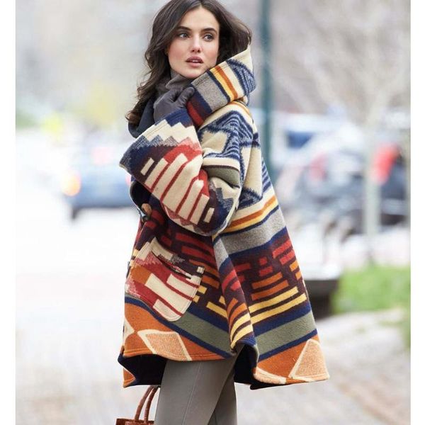 women's wool & blends mandylandy long-sleeved cloak outwear women woolen coat autumn striped prints hooded jackets, Black
women's wool & blends mandylandy long-sleeved cloak outwear women woolen coat autumn striped prints hooded jackets, Black
