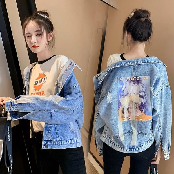 women's jackets sexemara fashion spring the loose hole diamond beaded denim jacket, Black;brown
women's jackets sexemara fashion spring the loose hole diamond beaded denim jacket, Black;brown