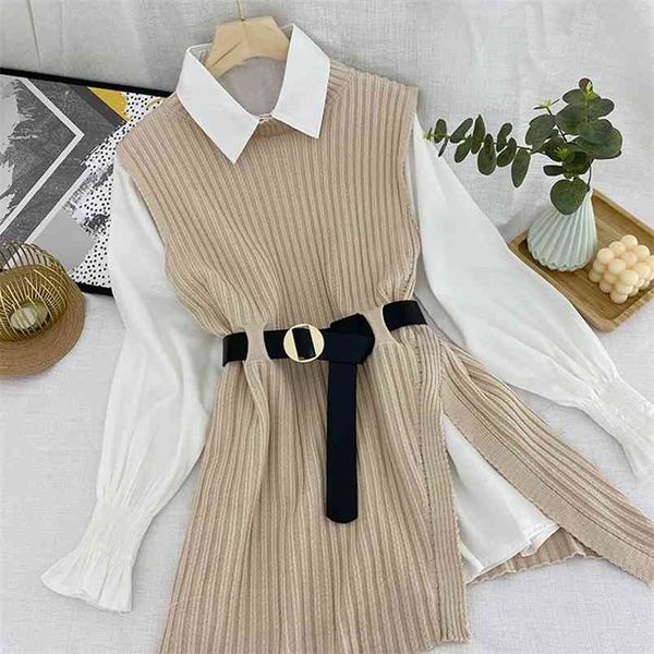 autumn winter women's shirt vest two piece set lantern sleeve lapel knitted sets y592 210507, White
autumn winter women's shirt vest two piece set lantern sleeve lapel knitted sets y592 210507, White