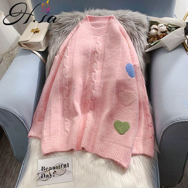 h.sa ropa de mujer sweet long sweater and oneck loose style pull femme pink blue knit spring jumpers 210417, White;black
h.sa ropa de mujer sweet long sweater and oneck loose style pull femme pink blue knit spring jumpers 210417, White;black