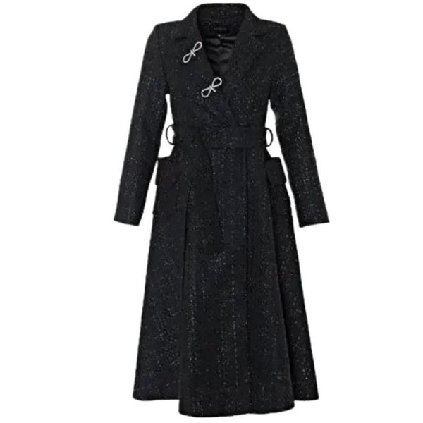 women's wool & blends autumn winter small fragrance woolen coat women long tweed outerwear with belt, Black
women's wool & blends autumn winter small fragrance woolen coat women long tweed outerwear with belt, Black