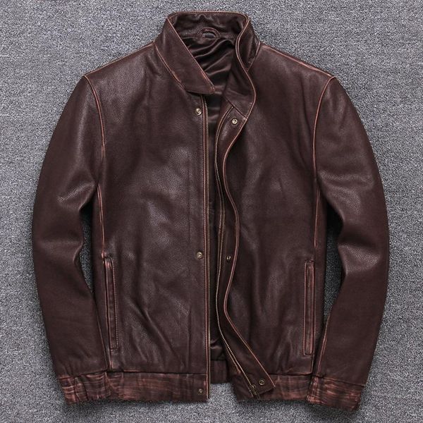men's leather & faux mens cowhide jacket fashion motorcycle brown retro slim short coat autumn outerwear, Black
men's leather & faux mens cowhide jacket fashion motorcycle brown retro slim short coat autumn outerwear, Black
