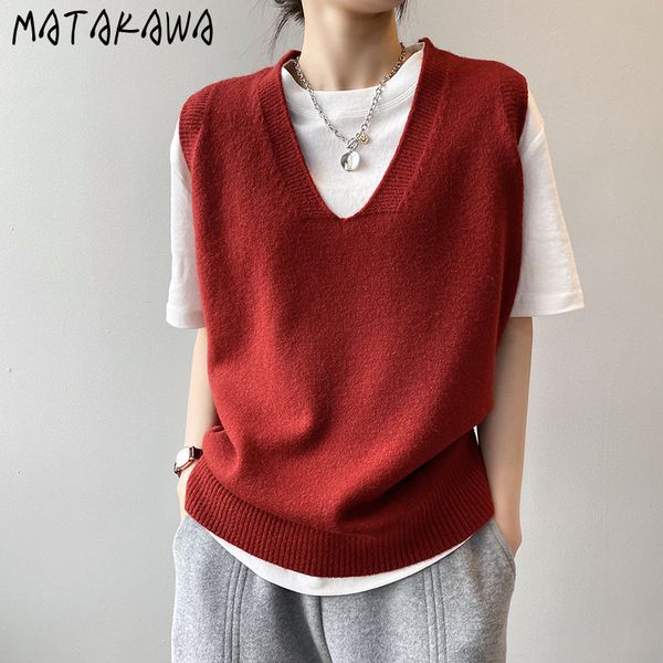 matakawa women's knitted vest spring preppy style v-neck sweater vest women loose and lazy sleeveless waistcoat 210513, Black;white
matakawa women's knitted vest spring preppy style v-neck sweater vest women loose and lazy sleeveless waistcoat 210513, Black;white