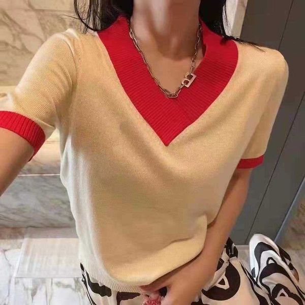 high version of the new spring and summer 2021 short-sleeved sweater temperament v-collar slimming color matching blouse women, White
high version of the new spring and summer 2021 short-sleeved sweater temperament v-collar slimming color matching blouse women, White