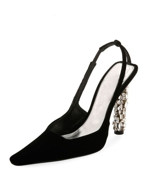dress shoes velour black pointed toe high heel crystal pumps designer women 454b