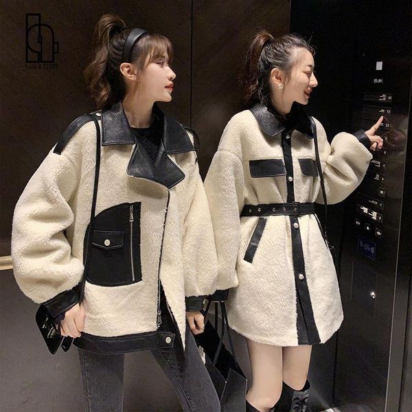 women's wool & blends women lambwool shirling furry coat winter korean style stitching loose thick jacket casaco camurça feminino peluc, Black
women's wool & blends women lambwool shirling furry coat winter korean style stitching loose thick jacket casaco camurça feminino peluc, Black