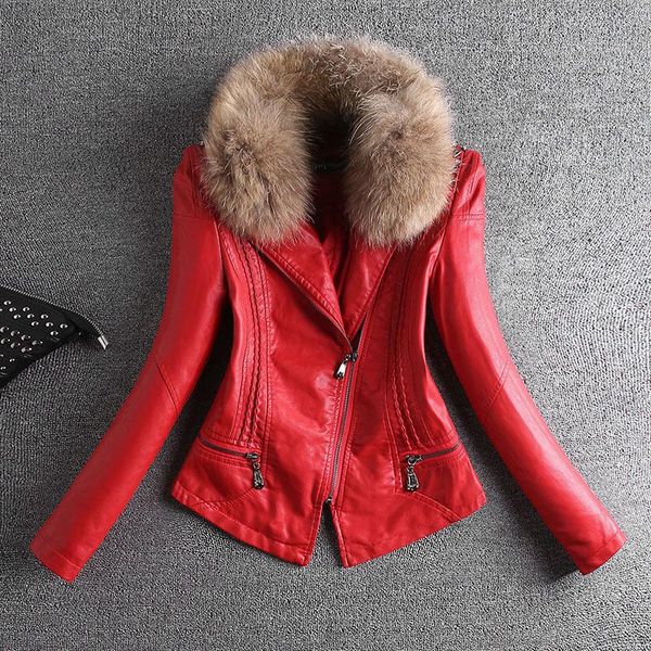 women's leather & faux kmetram jacket 2021 autumn winter women raccoon fur collar bomber jackets korean short coat jaqueta de couro my, Black
women's leather & faux kmetram jacket 2021 autumn winter women raccoon fur collar bomber jackets korean short coat jaqueta de couro my, Black